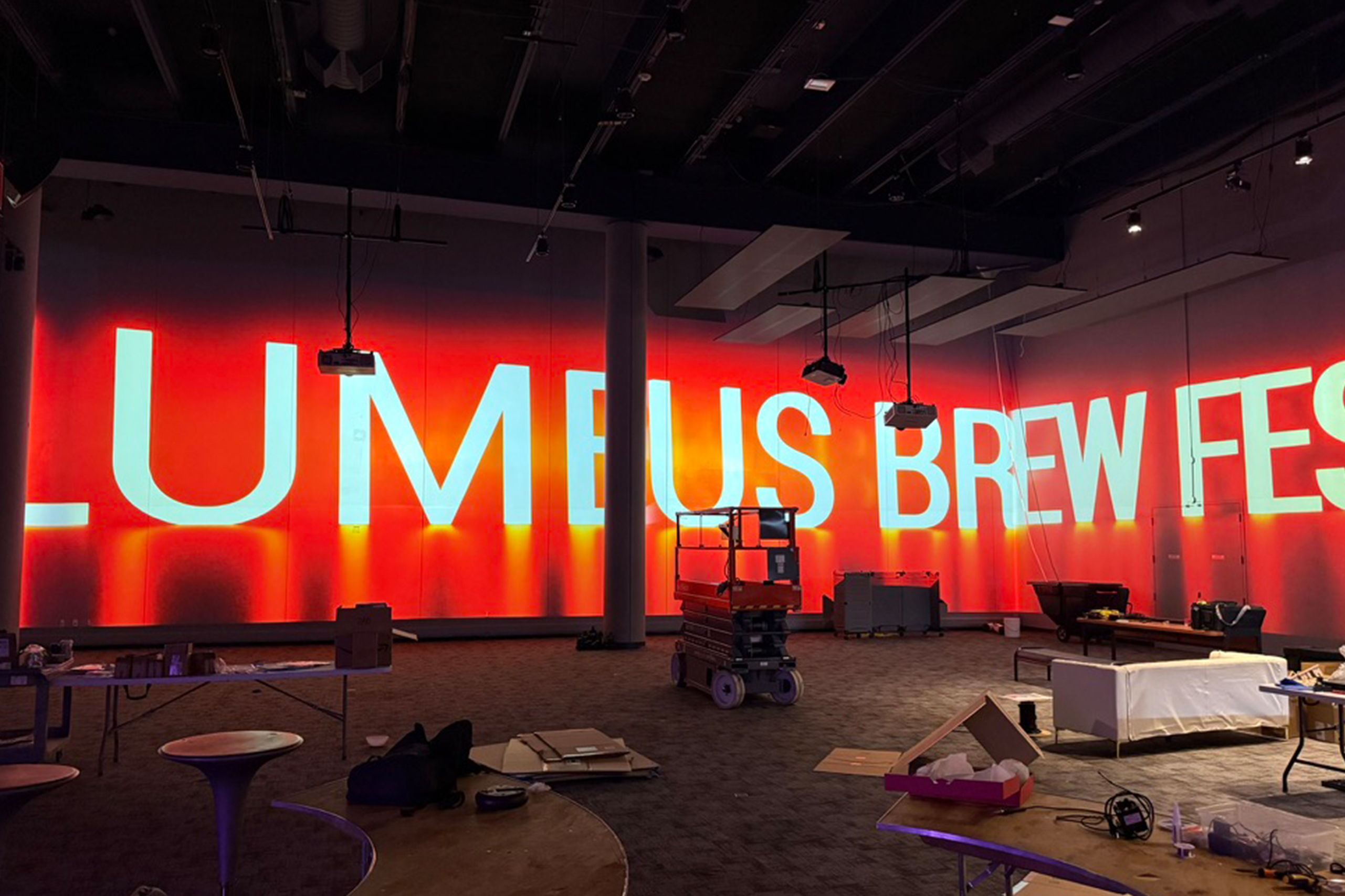 We built a custom “screensaver” mode to allow dynamic text and particle elements like star fields for unbranded events.